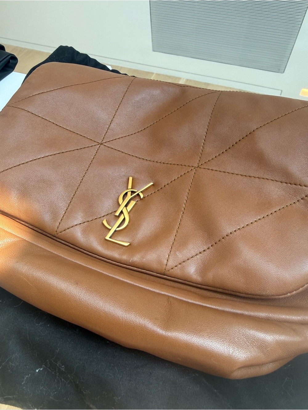 Saint Laurent Cognac Quilted Leather Flap Crossbody with Gold YSL - Picture 7 of 9